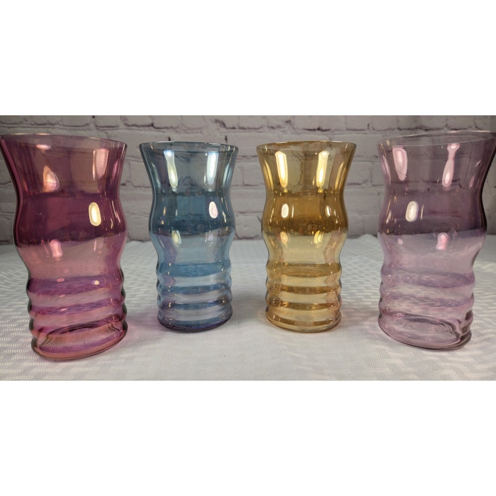 Rare Find! West Virginia Dunbar Iridescent Drinking Tumbler Glasses Set of 4